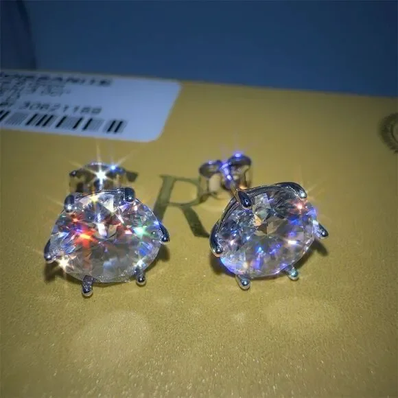 Moissanite Stud Earrings 3 CT Round Cut Lab Created Silver - Picture 4 of 6